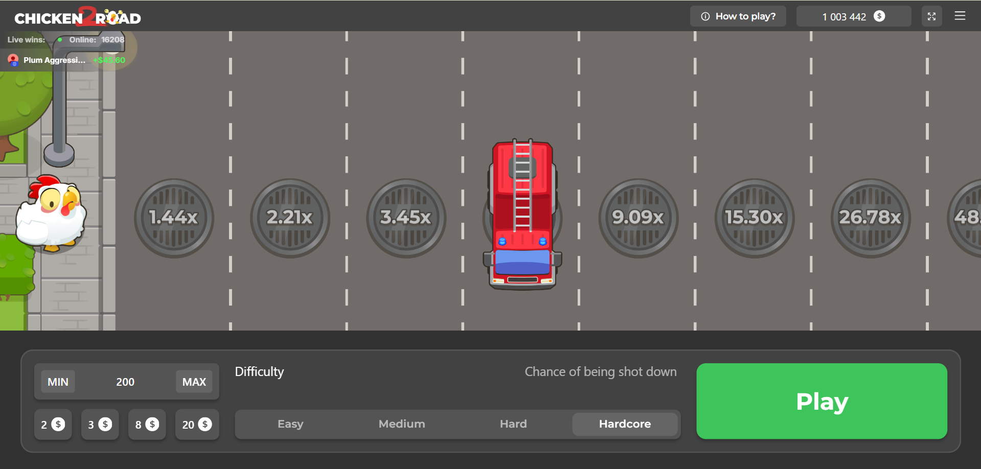 Chicken Road 2 main game screen